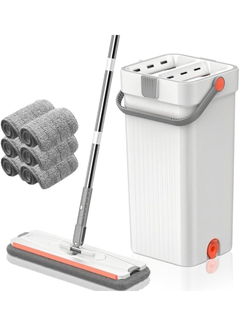 Mop and Bucket with Wringer Set, Hands Free Flat Floor Mop and Bucket, with 6 Washable Microfiber Pads, Wet and Dry Use, Floor Cleaning System - Image 1